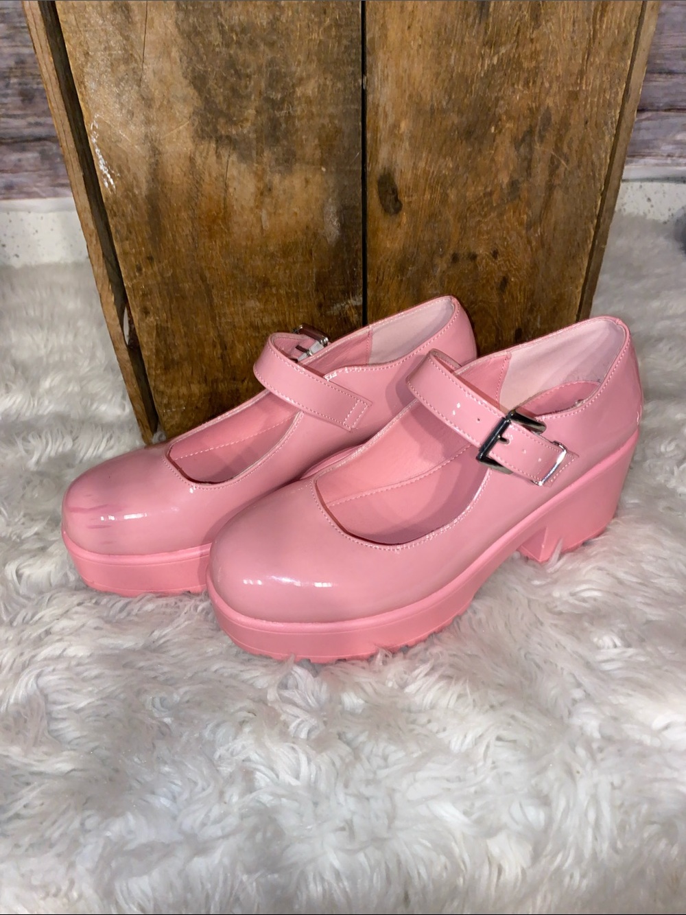 KOI Pink Patent Mary Jane Platform Heels